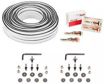 Teufel 2.0 Stereo-Kabel-Set Performance Lautsprecherkabel 8 hochwertige Spikes 2 Paar Bananenstecker