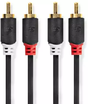 Nedis Stereo-Audiokabel 2x RCA Stecker 2x RCA Stecker Vergoldet 2.00m Rund Anthrazit Box CABW24200AT20