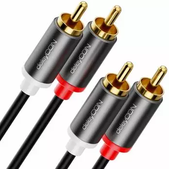 deleyCON 2m Cinch RCA Kabel Stereo Audio HiFi Kabel Cinch Koax Metallstecker vergoldet (MK3742)