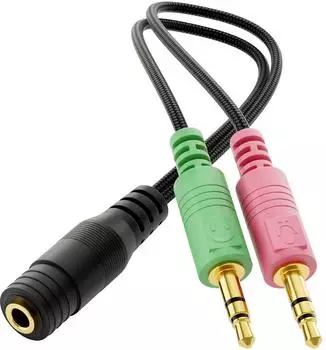 deleyCON 20cm Headset PC Laptop Adapter Audio Klinken Y Adapter Kabel Stereo 1x 3,5mm Buchse