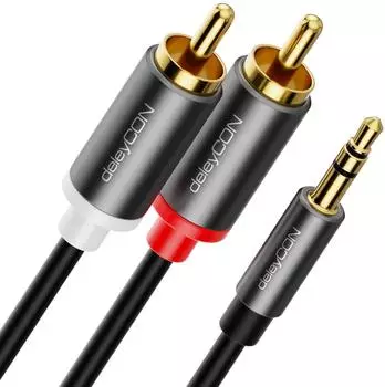 deleyCON 5m 3,5mm Klinke auf 2x Cinch RCA Stecker Cinch zu AUX Klinke Audio HiFi Kabel (MK3736)