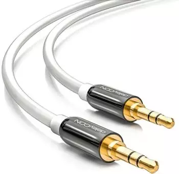 deleyCON 7,5m AUX Kabel 3,5mm Stereo Klinken Audio Kabel Klinke Stecker PC TV HiFi Weiß (MK4302)