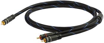 Goldkabel 63509 - Subwoofer 0500 - Audiokabel 1 x Cinch auf 2 x Cinch (1 Stück / 5,0 m / schwarz/silber)