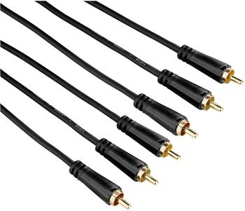 Hama 00122157 Audio-/Video-Kabel 3 Cinch-Stecker -3 Cinch-Stecker vergoldet 1,5m (Schwarz)