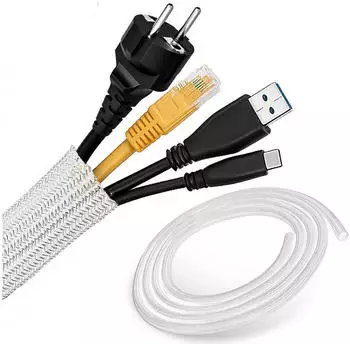 ECENCE Kabelschlauch 20 mm x 3 m Gewebeschlauch flexibel selbstschlie&szlig;end wei&szlig;
