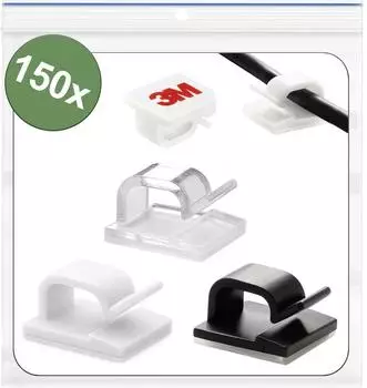 QUADRIOS Kabelclip selbstklebend, B&uuml;ndel-&Oslash; 1&ndash;7mm, schwarz/wei&szlig;/transparent (25CA752)