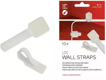 Label the Cable Wall Straps Klett-Kabelhalter Klebepads 10er Set Wei&szlig;