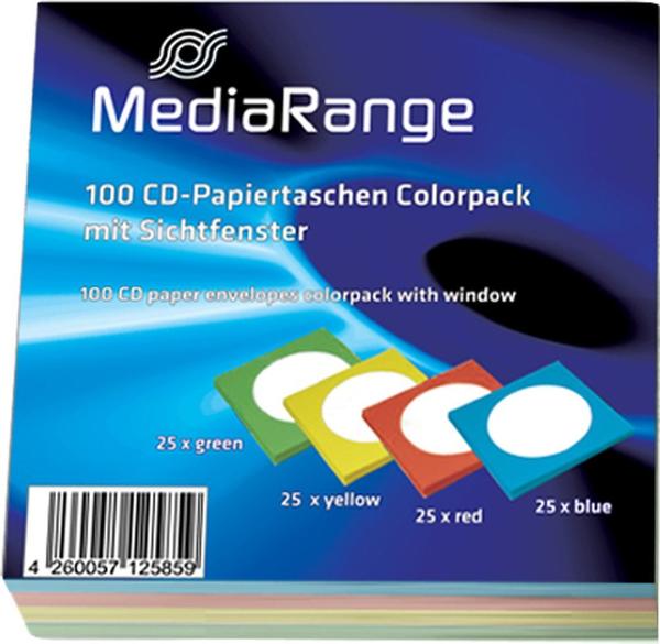 MediaRange BOX65 50er-Pack CD-Papiertaschen mit Lasche und Sichtfenster