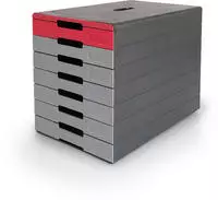 DURABLE Schubladenbox IDEALBOX PLUS grau/rot 776303, DIN A4 mit 7 Schubladen, 1 St.