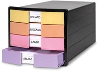 HAN Schubladenbox IMPULS, 4 Sch&uuml;be, schwarz/pastell aus Polystyrol, f&uuml;r Formate bis