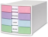 HAN Schubladenbox IMPULS rosa, lila, blau, gr&uuml;n 1012-129D, DIN A4 mit 4 Schubladen,