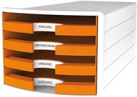 HAN 1013-51, HAN Schubladenbox IMPULS orange 1013-51, DIN C4 mit 4 Schubladen