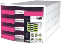HAN 1013-56, HAN Schubladenbox IMPULS pink 1013-56, DIN C4 mit 4 Schubladen