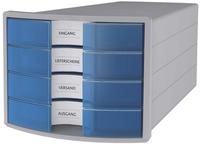 HAN 1012-64, HAN Schubladenbox IMPULS blau-transparent 1012-64, DIN C4 mit 4