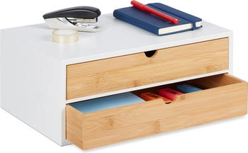 Relaxdays Schubladenbox 14x33x21cm wei&szlig;/natur