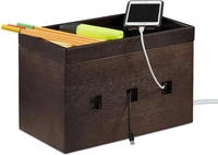 Relaxdays Kabelbox Bambus, Steckdosenleiste & Kabel verstecken, Kabelmanagement