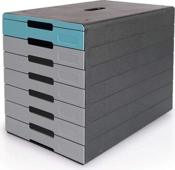 DURABLE Schubladenbox 776306, Idealbox Pro 7, A4, 7 F&auml;cher, Kunststoff, geschlossen, grau / blau