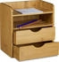 Relaxdays Schubladenbox A6 quer, 2 Fächer, Bambus, 2 Ablagen, geschlossen, braun
