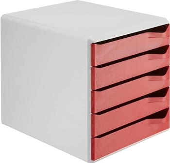 Leitz Schubladenbox 5280-00-25, Post-Set, A4, 5 F&auml;cher, Kunststoff, geschlossen, rot / grau