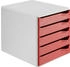 Leitz Schubladenbox 5280-00-25, Post-Set, A4, 5 Fächer, Kunststoff, geschlossen, rot / grau