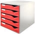 Leitz Schubladenbox 5280-00-25, Post-Set, A4, 5 Fächer, Kunststoff, geschlossen, rot / grau