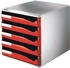 Leitz Schubladenbox 5280-00-25, Post-Set, A4, 5 Fächer, Kunststoff, geschlossen, rot / grau
