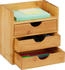 Relaxdays Schubladenbox A6 quer, 3 Fächer, Bambus, 1 Ablage, geschlossen, braun