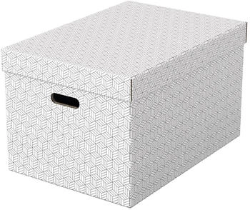 Esselte Aufbewahrungsbox Home L 628286, 55L, mit Deckel, Pappe weiß, 36 x 51 x 31cm 3 Stück