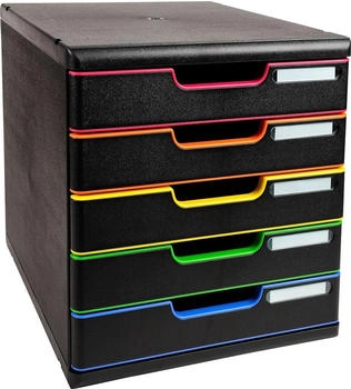 Exacompta Schubladenbox 301914D, Modulo, A4, 5 F&auml;cher, Kunststoff, schwarz-bunt / schwarz