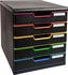 Exacompta Schubladenbox 301914D, Modulo, A4, 5 Fächer, Kunststoff, schwarz-bunt / schwarz
