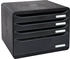 Exacompta Schubladenbox 315714D, Big Box Plus quer, A4 quer, 4 Fächer, Kunststoff, offen, schwarz