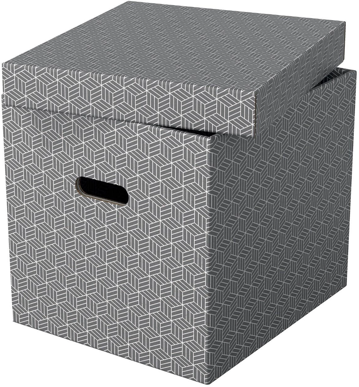Esselte Aufbewahrungsbox Home Cube 628289, 36L, mit Deckel, Pappe grau, 32 x 37 x 32cm 3 Stück Aufbewahrungskiste