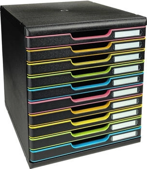 Exacompta Schubladenbox 302914D, Modulo, A4, 10 F&auml;cher, Kunststoff, schwarz-bunt / schwarz