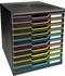 Exacompta Schubladenbox 302914D, Modulo, A4, 10 Fächer, Kunststoff, schwarz-bunt / schwarz