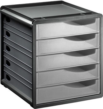 Rotho Bürobox Space 5 Schübe grau transparent 28,5x33,5x32 cm