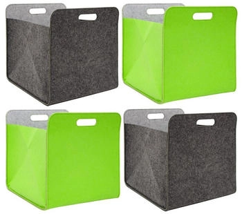Dune Design DuneDesign Filz Aufbewahrungsbox für Kallax Regal 33 x 33 x 38 cm 4er Grau Grün