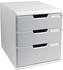 Exacompta Schubladenbox 325041D, Modulo, A4, 3 Fächer, Kunststoff, steingrau / lichtgrau