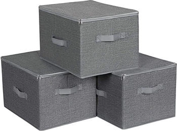 Songmics Aufbewahrungsbox RFB03H, 30 Liter, mit Deckel, Stoff, grau, 30x40x25 cm, 3 St&uuml;ck