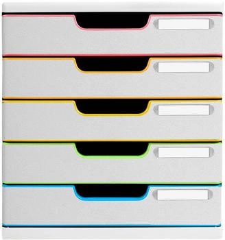 Exacompta Schubladenbox 301913D, Modulo, A4, 5 F&auml;cher, Kunststoff, wei&szlig;-bunt / wei&szlig;