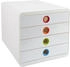 Exacompta Schubladenbox 314398D, Pop Box, A4, 4 Fächer, Kunststoff, weiß-bunt / weiß