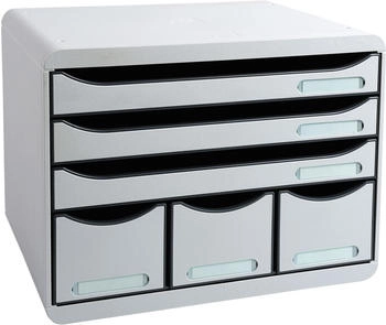 Exacompta Schubladenbox 306740D, Storebox Maxi, A4 quer, 6 F&auml;cher, offen, Kunststoff, lichtgrau