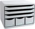 Exacompta Schubladenbox 306740D, Storebox Maxi, A4 quer, 6 Fächer, offen, Kunststoff, lichtgrau