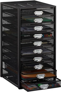Relaxdays Schubladenbox A4, 10 Fächer, Metall, geschlossen, schwarz