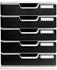 Exacompta Schubladenbox 301014D, Modulo, A4, 5 Fächer, Kunststoff, schwarz / lichtgrau