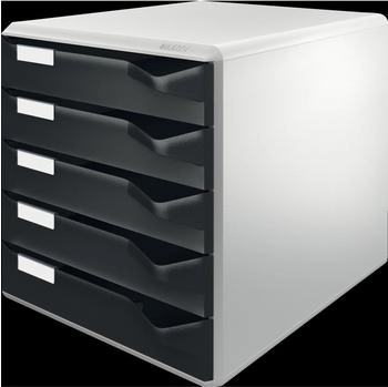 Leitz Schubladenbox 5280-00-95, Post-Set, A4, 5 Fächer, Kunststoff, geschlossen, schwarz / grau