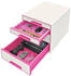 Leitz Schubladenbox 5213-20-23, WOW Cube, A4, 4 Fächer, Kunststoff, geschlossen, pink / weiß