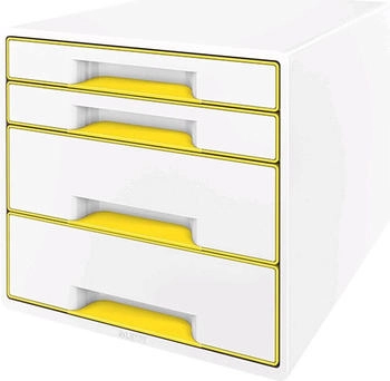 Leitz Schubladenbox 5213-20-16, WOW Cube, A4, 4 F&auml;cher, Kunststoff, geschlossen, gelb / wei&szlig;