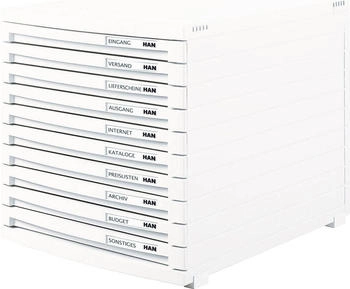 HAN Schubladenbox 1510-12, Contur, A4, 10 F&auml;cher, Kunststoff, geschlossen, wei&szlig;