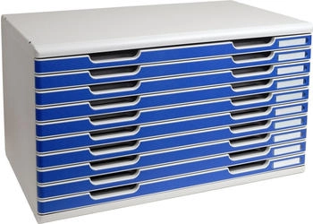 Exacompta Schubladenbox 324003D, Modulo, A3 quer, 10 F&auml;cher, Kunststoff, blau / lichtgrau