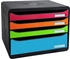 Exacompta Schubladenbox 315798D, Big Box Plus quer, A4 quer, 4 Fächer Kunststoff offen, bunt / schwarz